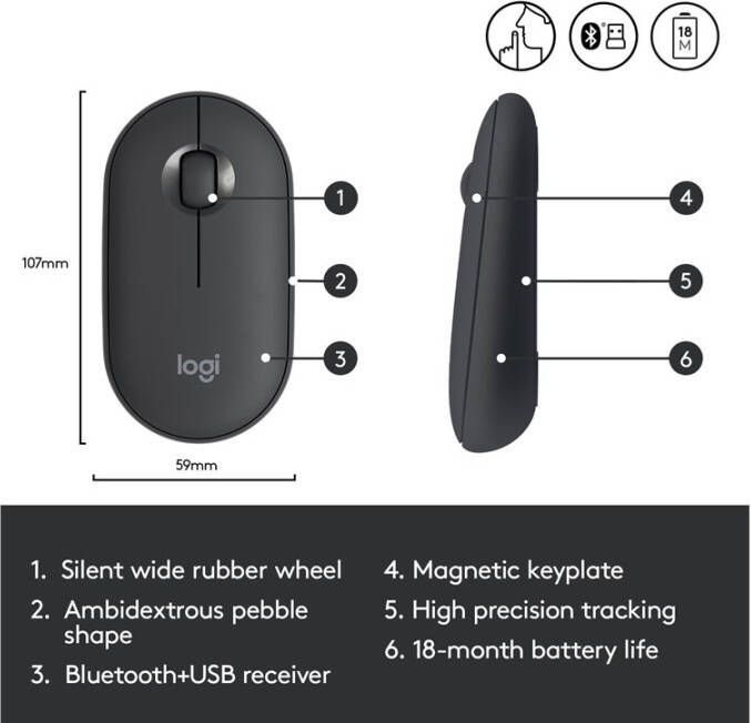 Logitech Pebble M350 Optisch Draadloos Muis Zwart/Grijs online kopen