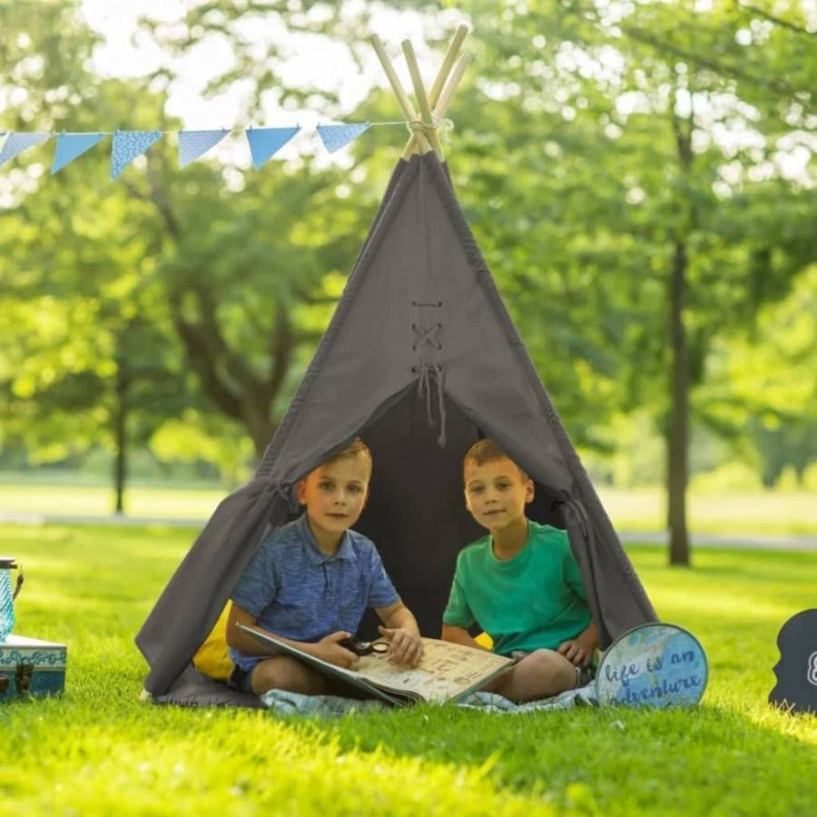 Sunny Alba Tipi Tent Voor Kinderen In Grijs Wigwam Speeltent Met Ramen Van 100% Katoen online kopen